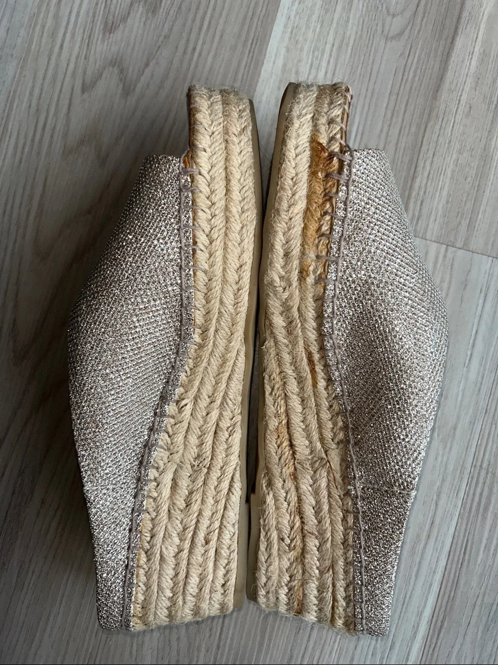 Franco Sorto Pine Espadrille Platform Slide 8.5 Gold Sparkle Casual Glam